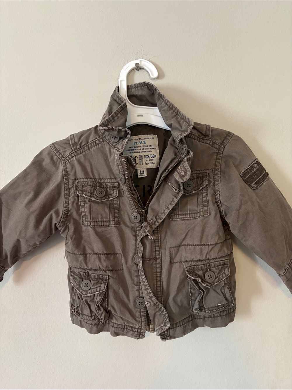 The Children's Place Olive Green Military Cargo Utility Field Jacket Sz 6-9mo